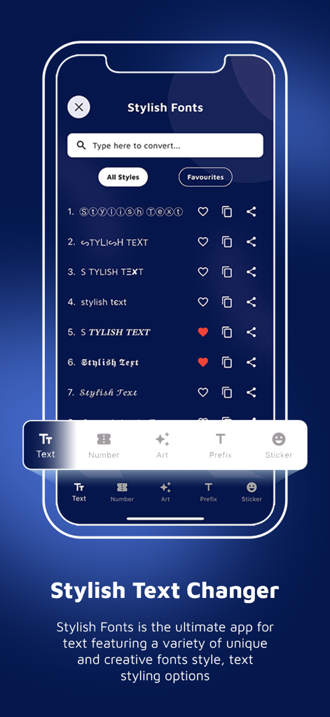 Clone App - Direct Chat - A mobile app interface displaying various decorative font styles and text art options for social media customization.