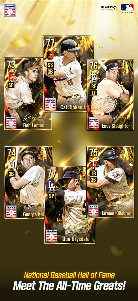 MLB Rivals - Tarjetas de jugadores legendarios del Salón de la Fama del Béisbol Nacional en MLB Rivals, incluyendo a Cal Ripken Jr y Don Drysdale.