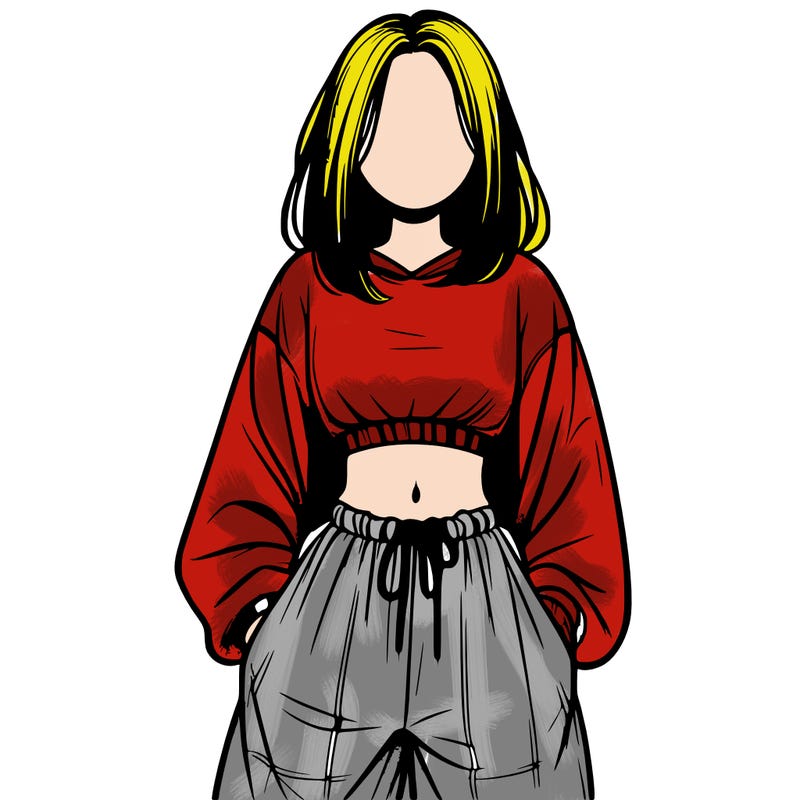 realistic girl faceless with baggy pants and a crop top
