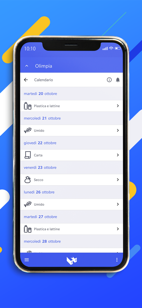 Um smartphone exibindo o calendário de coleta de lixo dentro do aplicativo Municipium.