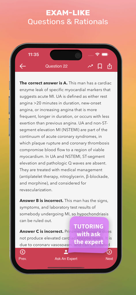 First Aid Q&A USMLE Step 2 CK - Explicación detallada de la pregunta médica y su justificación con una función de tutoría experta en la aplicación de estudio USMLE