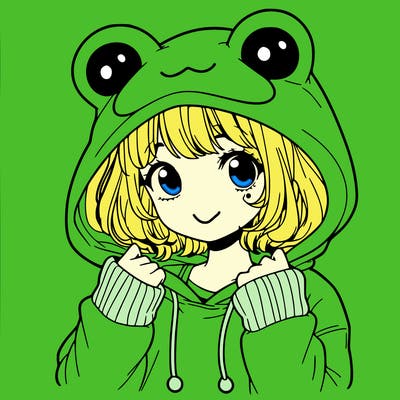 a cute teenage girl wearing a frog hoodie