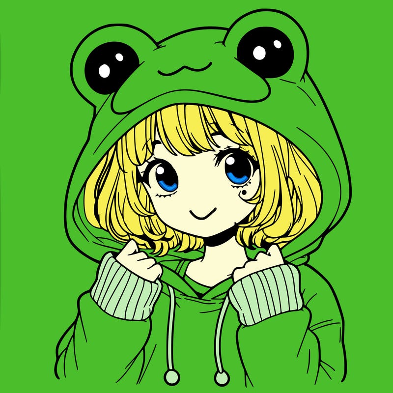 a cute teenage girl wearing a frog hoodie