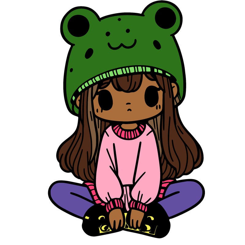 a girl wearing a frog hat and some frog socks