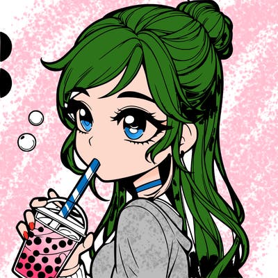 a realistic girl drinking boba