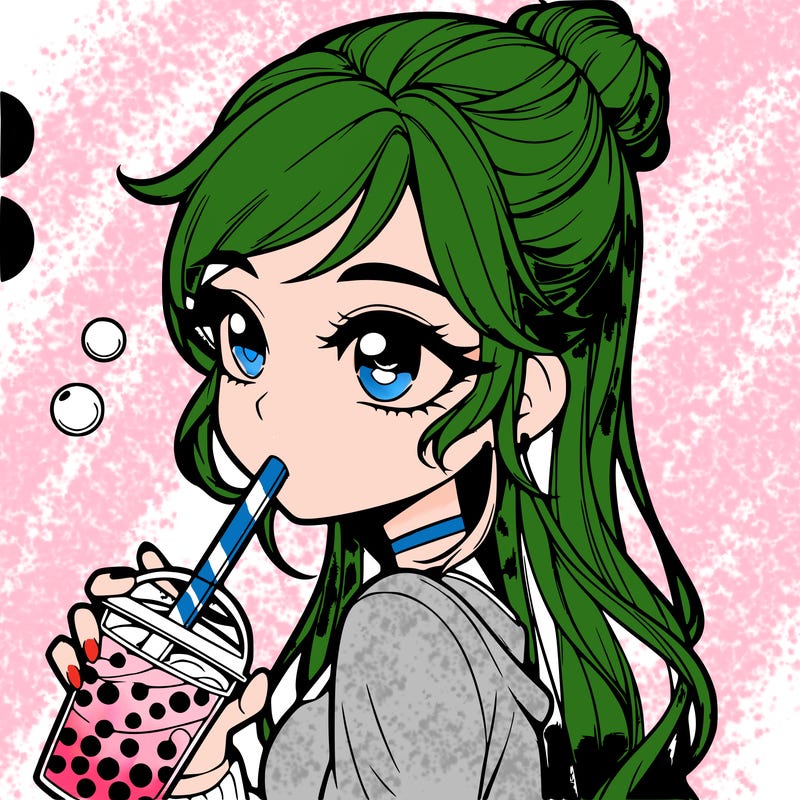 a realistic girl drinking boba