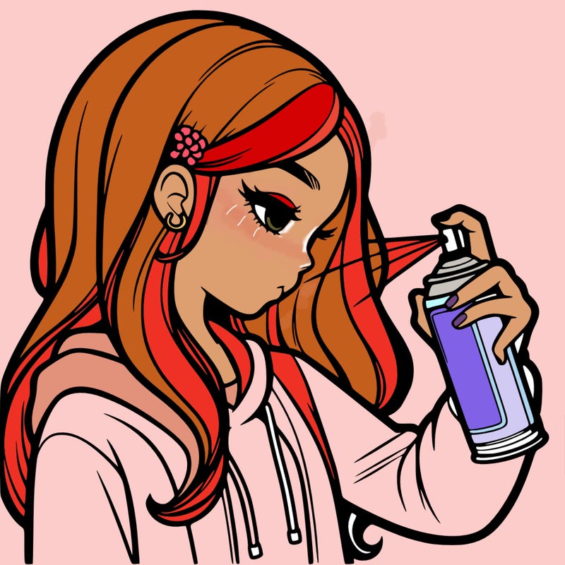 a realistic girl spray painting