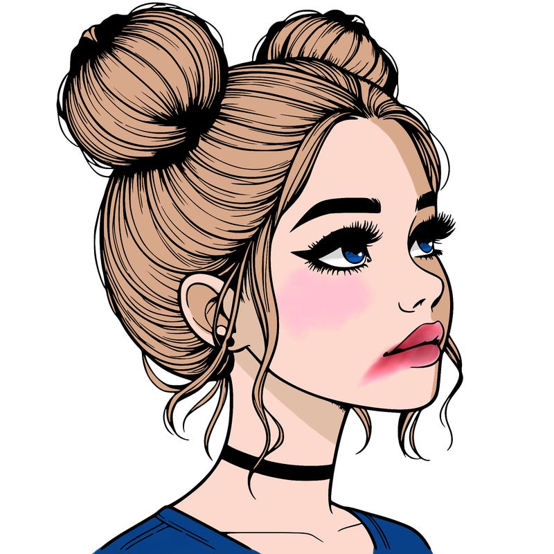 realistic girl with buns on the top of her head