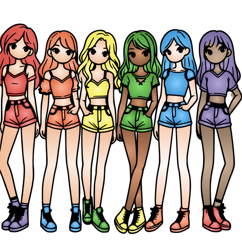 a group of girls wearing crop tops and shorts