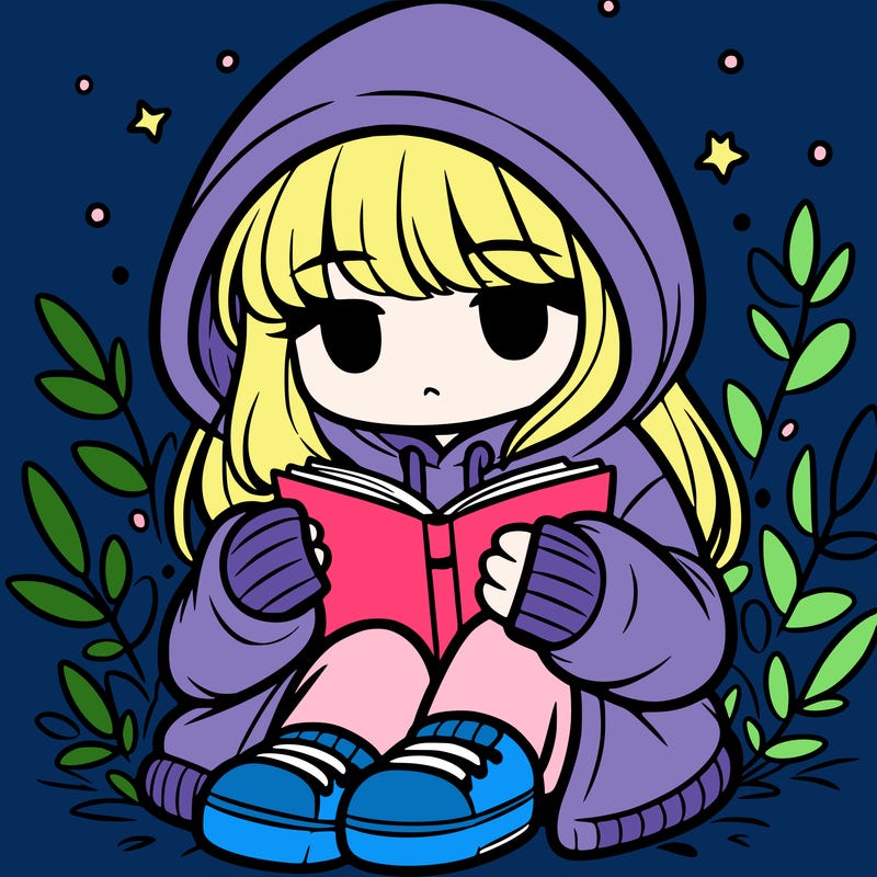 girl in oversized hoodie reading a book
