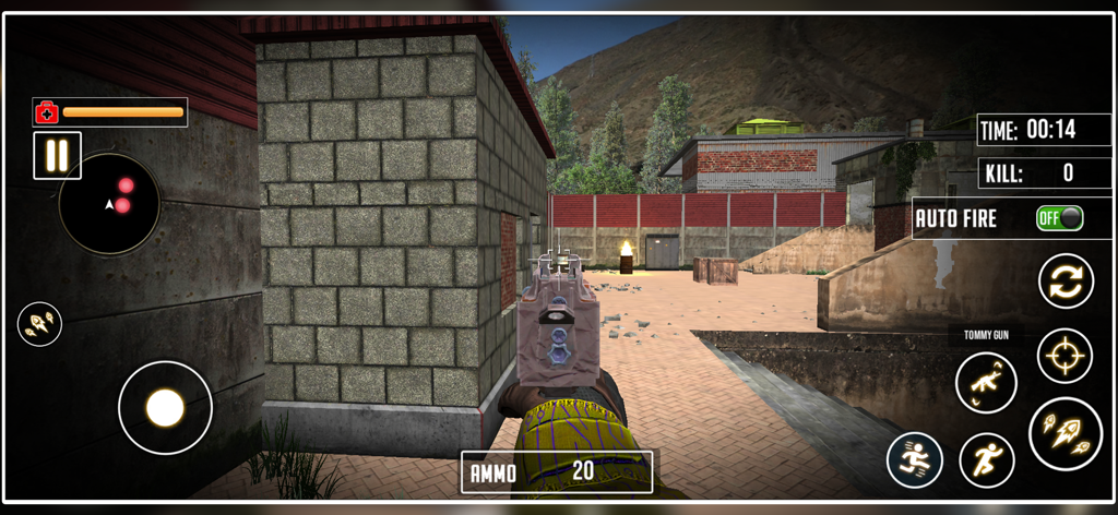 Fps Commando Cover Strike Game - First person shooter perspective of a commando holding a gun in an urban combat zone during a mission.