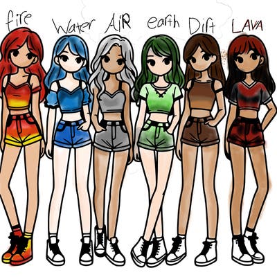 a group of girls wearing crop tops and shorts