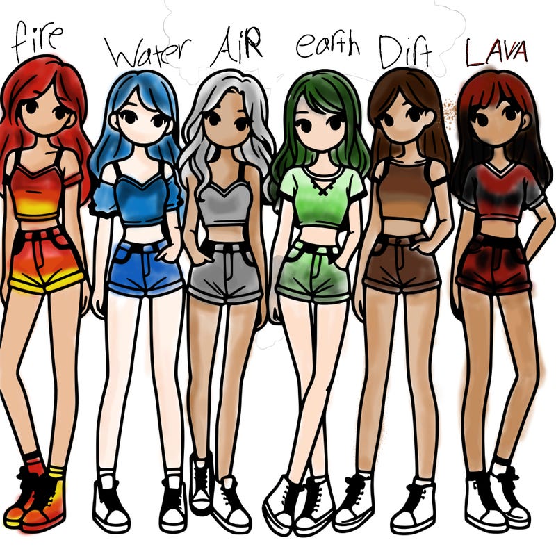 a group of girls wearing crop tops and shorts