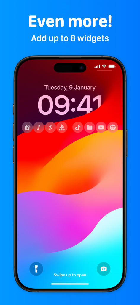 Lock Launcher Widgets LockFlow - iPhone lock screen with eight custom app widgets for quick access