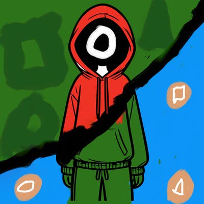 faceless girl in a tracksuit with a hood on and no hair