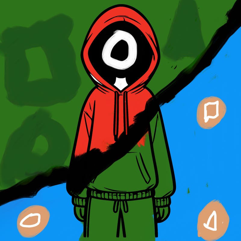 faceless girl in a tracksuit with a hood on and no hair