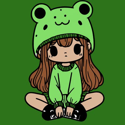 a girl wearing a frog hat and some frog socks
