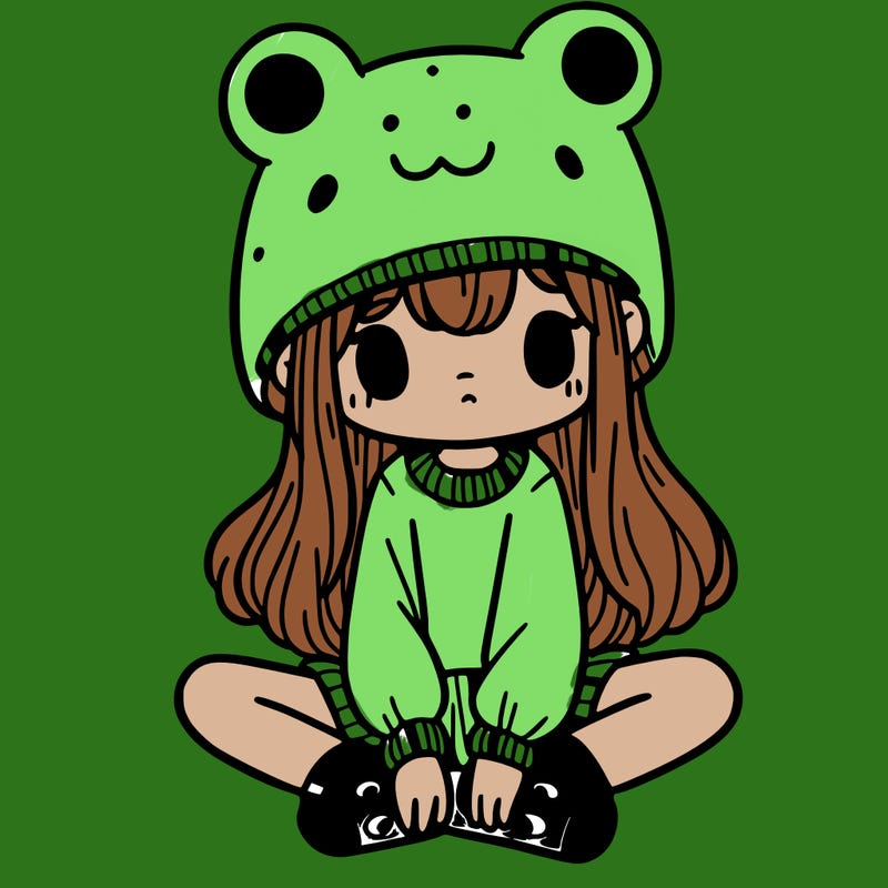 a girl wearing a frog hat and some frog socks