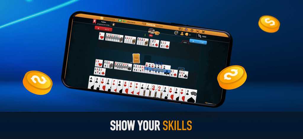 American Canasta - American Canasta mobile app gameplay showing a card game in progress on a smartphone screen.