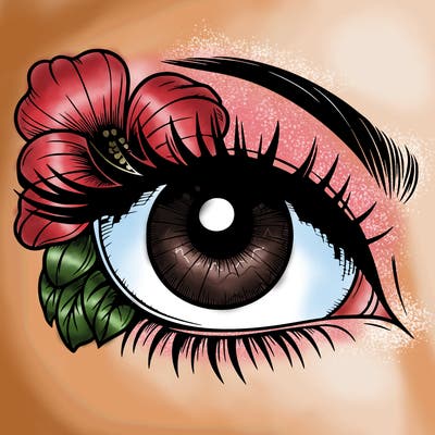 realistic eye with flower