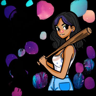 women holding a base ball bat