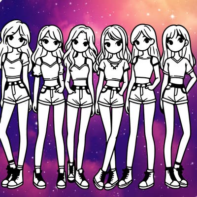 a group of girls wearing crop tops and shorts