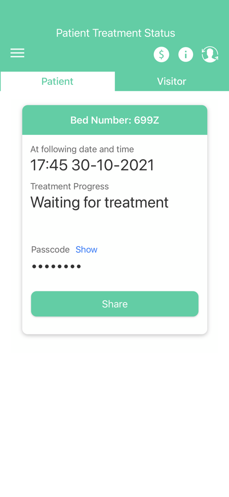 Union Hospital mobile app interface displaying patient treatment status and progress