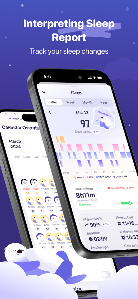 OtterLife: AI Health Tracker - OtterLife app interface showing a sleep quality report and tracking data