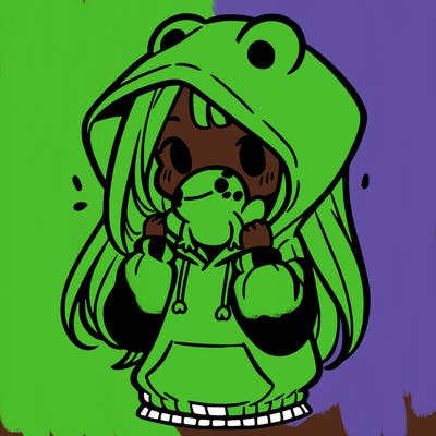 a girl holding a froggy hoodie