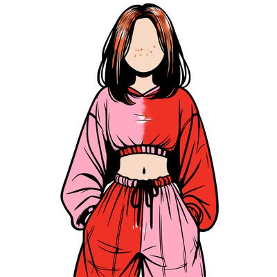 realistic girl faceless with baggy pants and a crop top