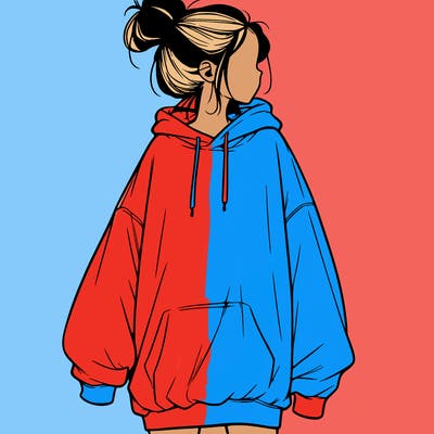 realistic girl with a oversized sweatshirt on and a bun
