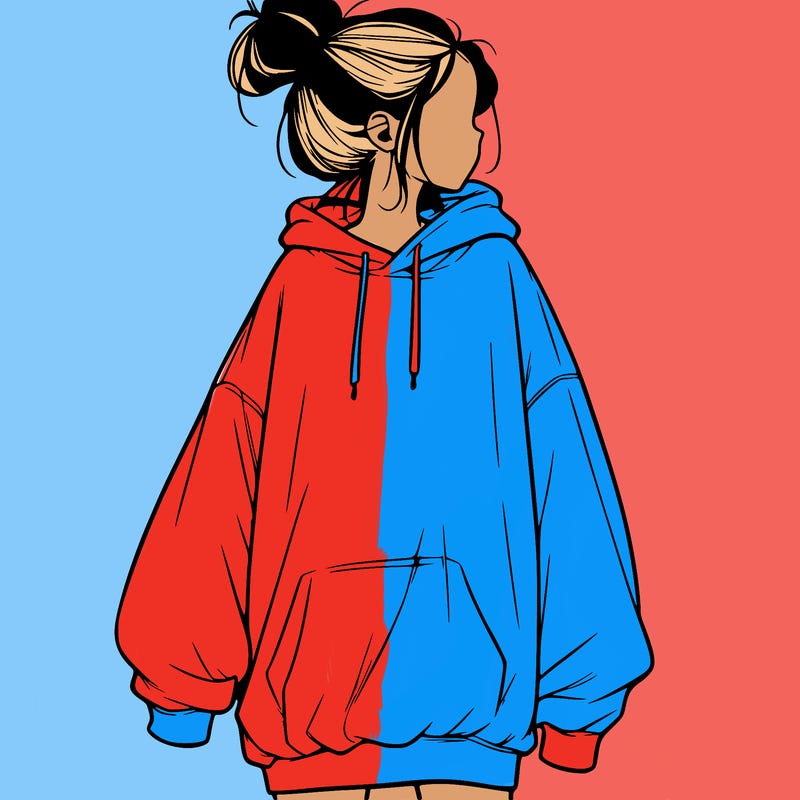 realistic girl with a oversized sweatshirt on and a bun
