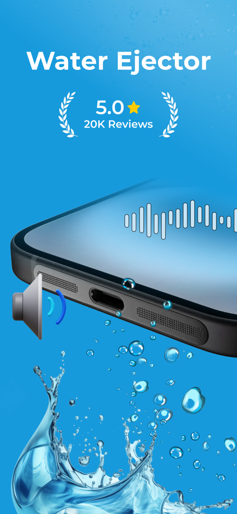 Water Ejector : Water Eject - Water Ejector app interface showing water being removed from phone speakers with sound waves