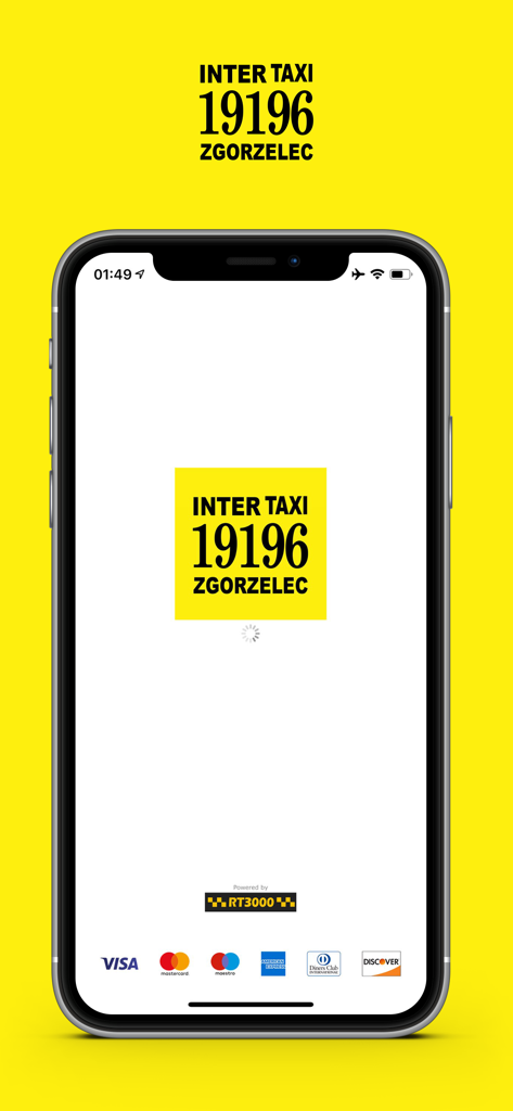 Taxi Zgorzelec - Splash screen of the Taxi Zgorzelec app showing the Inter Taxi logo and accepted payment methods like Visa and Mastercard.
