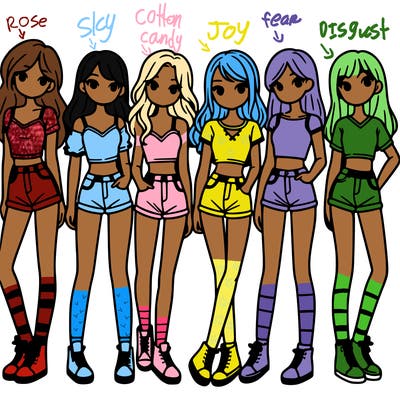 a group of girls wearing crop tops and shorts