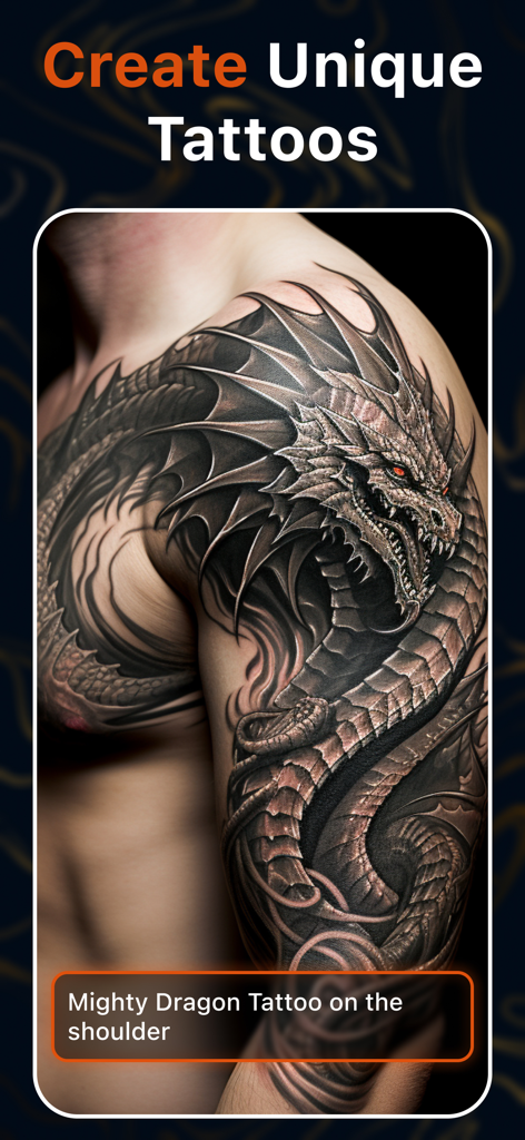 AI Tattoo Generator & Maker - AI generated mighty dragon tattoo design on a shoulder