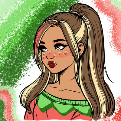 realistic girl with a high ponytail