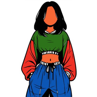 realistic girl faceless with baggy pants and a crop top