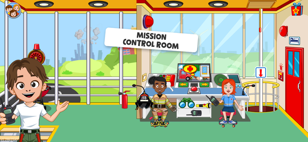 Characters in the mission control room of My Town Fire Station Rescue