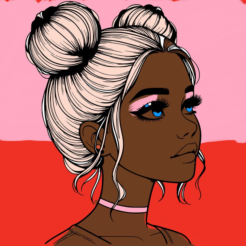 realistic girl with buns on the top of her head