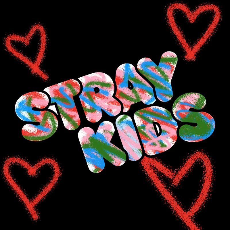 bubble letters saying stray kids