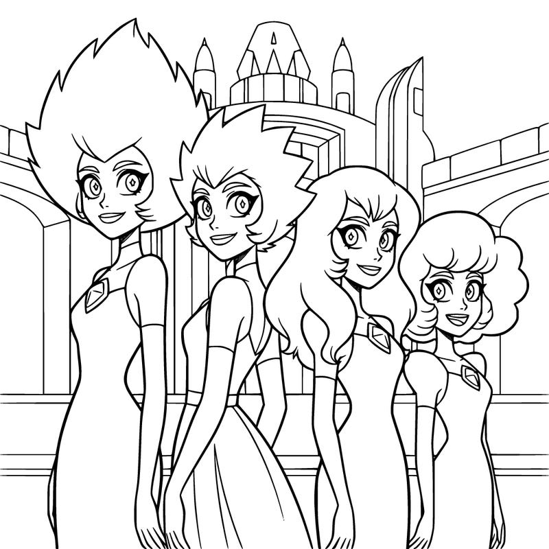 diamonds from steven universe, standing side by side, tall elegant