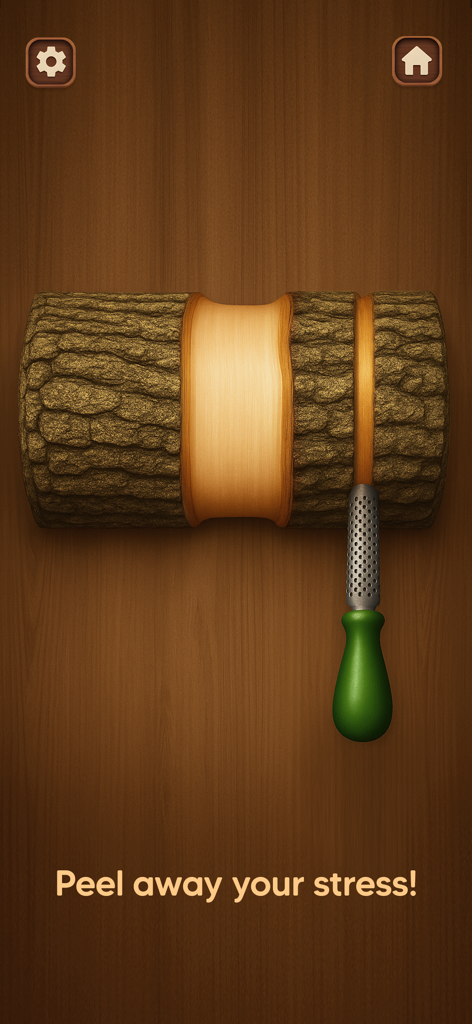 A virtual wood carving and peeling mini game for stress relief