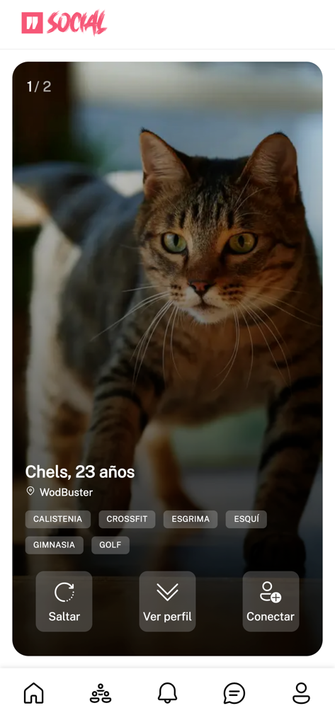 WodBuster Social - Tela do perfil do usuário no aplicativo WodBuster Social mostrando interesses de fitness e opções de perfil