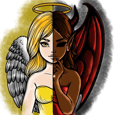 realistic angel half demon