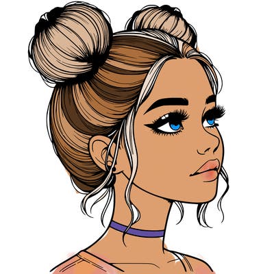 realistic girl with buns on the top of her head