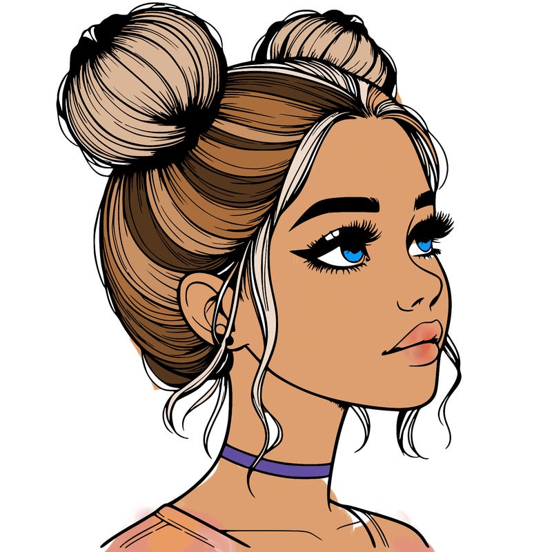 realistic girl with buns on the top of her head