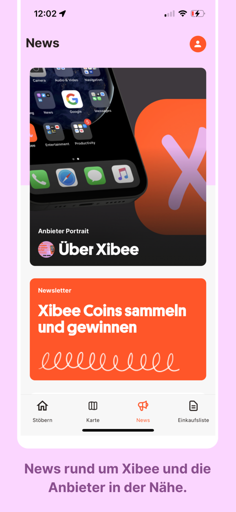 Xibee - Xibee app news section showing local provider updates and information about collecting rewards coins