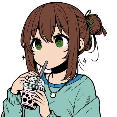 manga character drinking boba