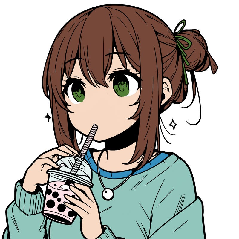 manga character drinking boba